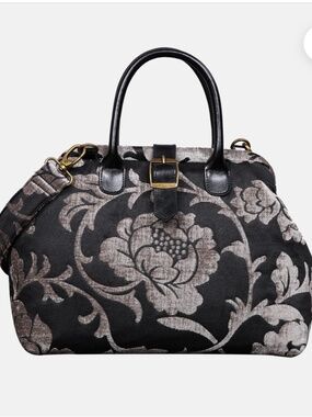 MCWHANDMADE FLORAL BROCADE GREY CARPET HANDBAG PURSE